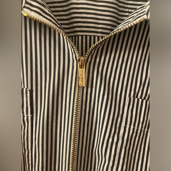 NWOT Calvin Klein Womens Shirt Blouse Top Striped Cotton Zip Front Pockets - Picture 5 of 9